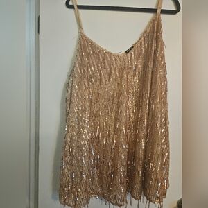 Fringe shiny beaded tank top